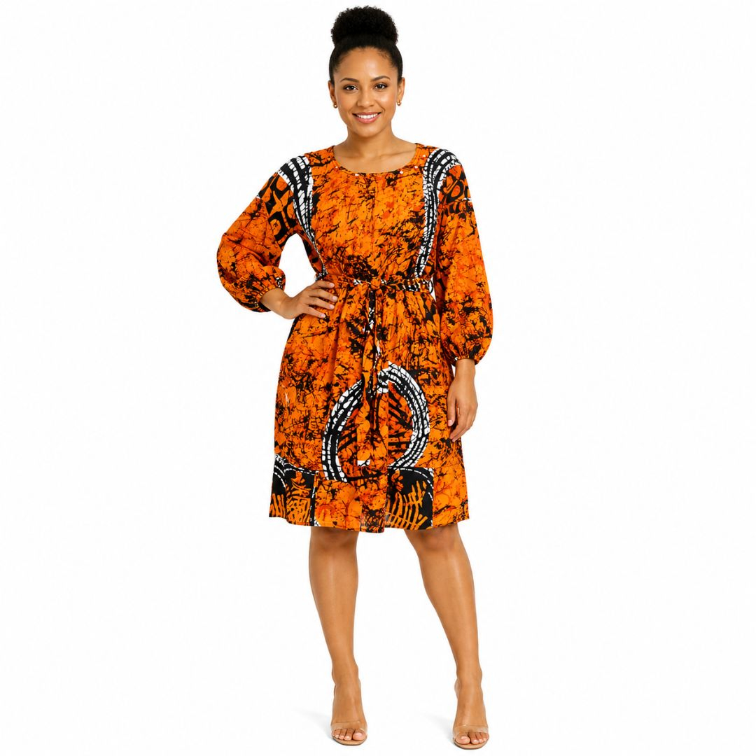 Womens Short Sleeve Printed Mini Dress with Waist Tie